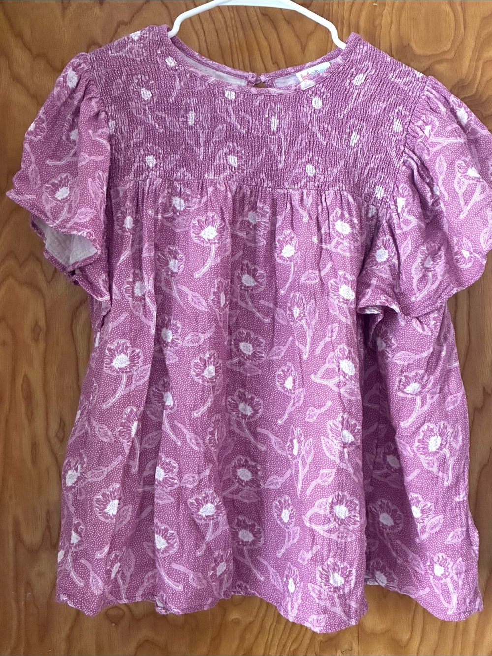 LuLaRoe Dusty Rose Floral Smocked Flutter Sleeve Blouse